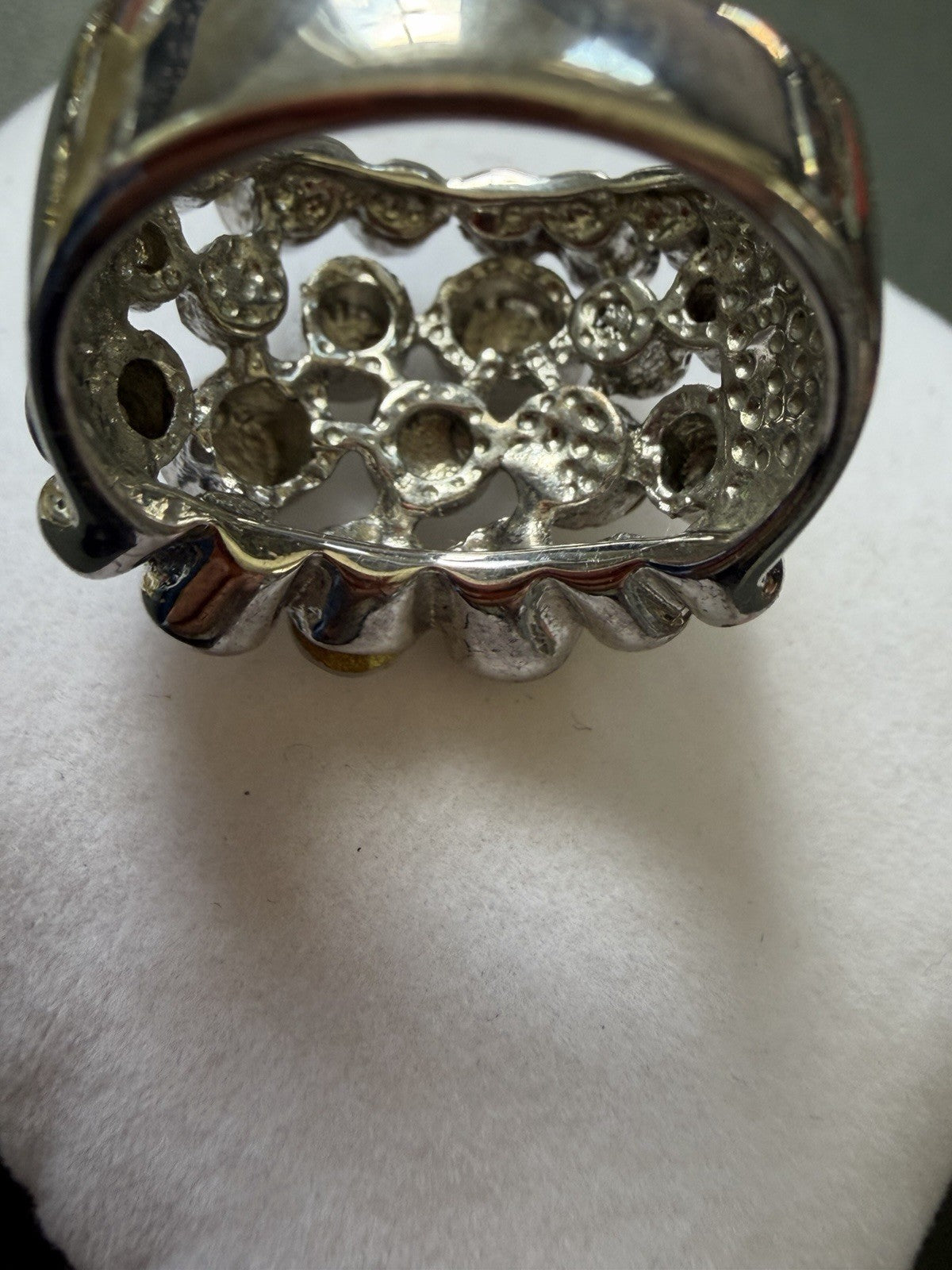 Silver Tone Cluster Cocktail Ring White  Crystal Rhinestone Size 7.25