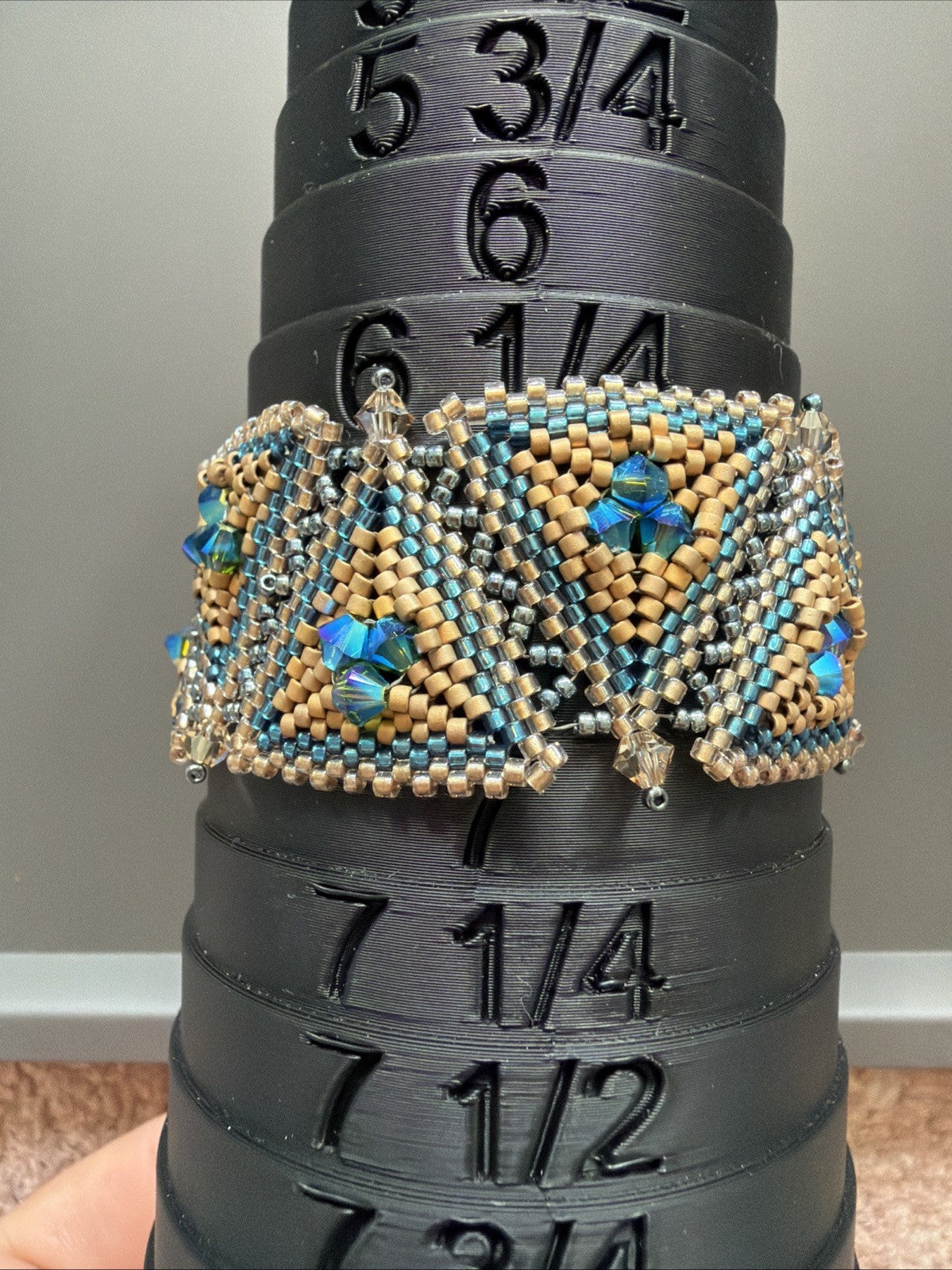 Vintage Beaded Teal And Gold Bracelet With AB Bead Accents - Unique And Gorgeous