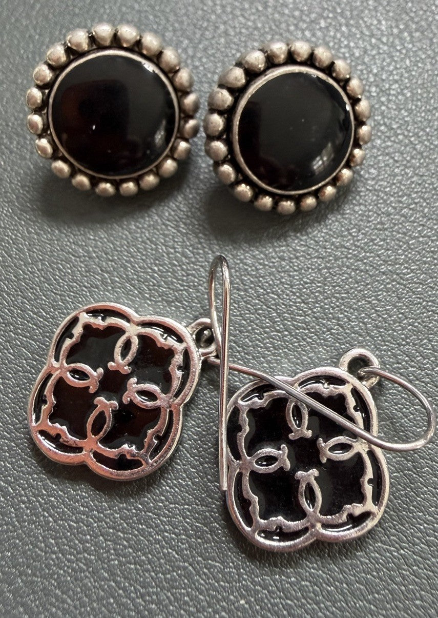 Black & Silver Earrings Lot of 2  Pierced Fashion Jewelry