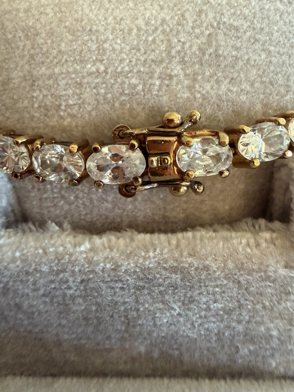 925 Sterling Silver Gold Vermeil White Quartz Tennis Bracelet 8”