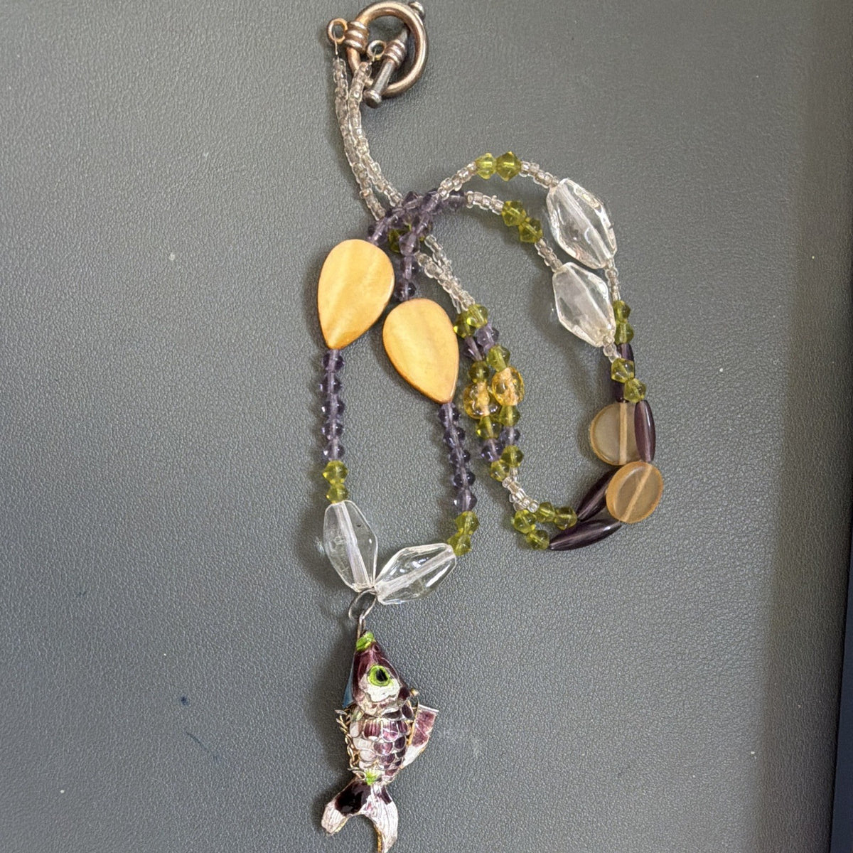 Multicolor Beaded Articulating Cloisonné Fish Pendant  Toggle Clasp