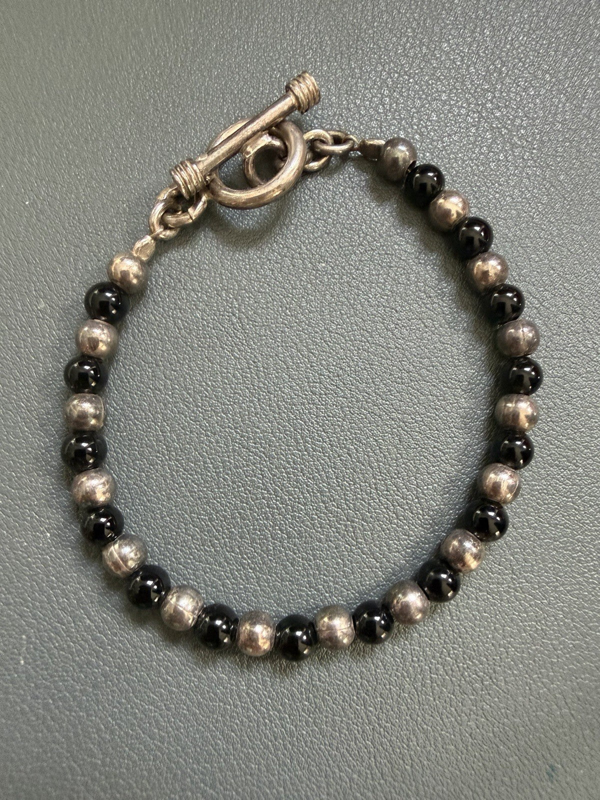 925 Sterling Silver Ball and Black Bead Bracelet  Vintage Native Style