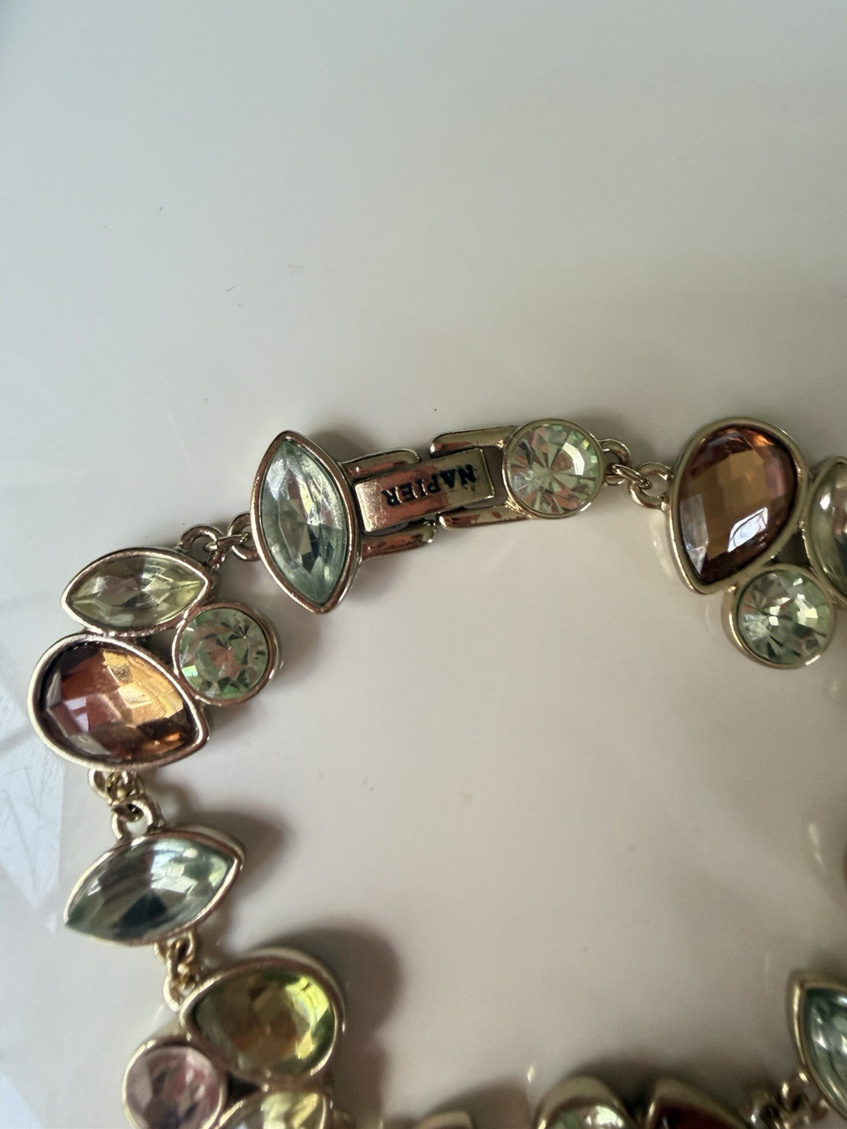 Napier Signed Silver Tone Multicolor Crystal Bezel Link Bracelet 7.5" glow 
