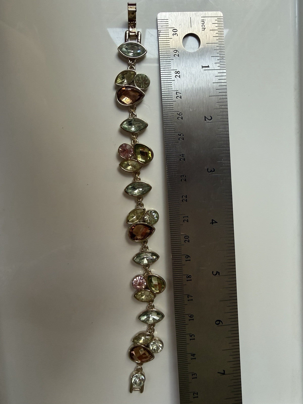 Napier Signed Silver Tone Multicolor Crystal Bezel Link Bracelet 7.5" glow 