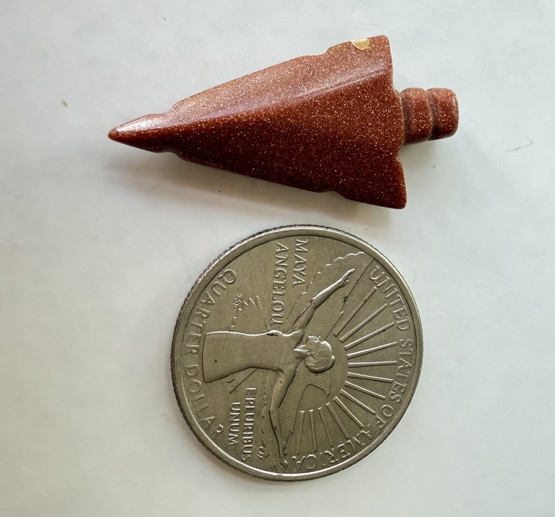 Chunky Sparkly Goldstone Arrowhead Vintage Charm Pre-drilled Hole For Pendent