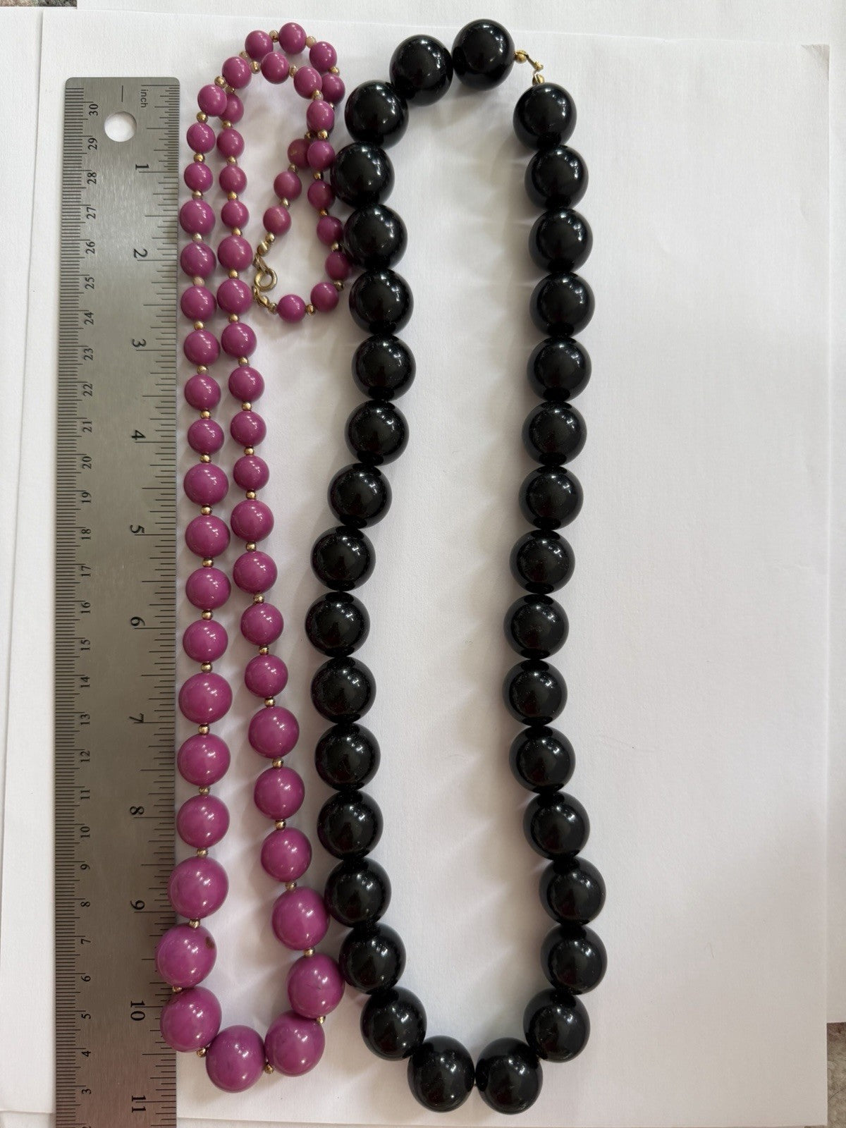Vintage Graduated Statement Beaded Necklace Lot Purple & Black Round Beads 2 Pc