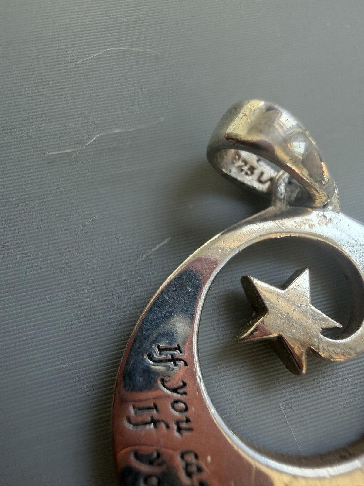 925 Sterling Silver Crescent Moon Star Pendant Inspirational Celestial .75in