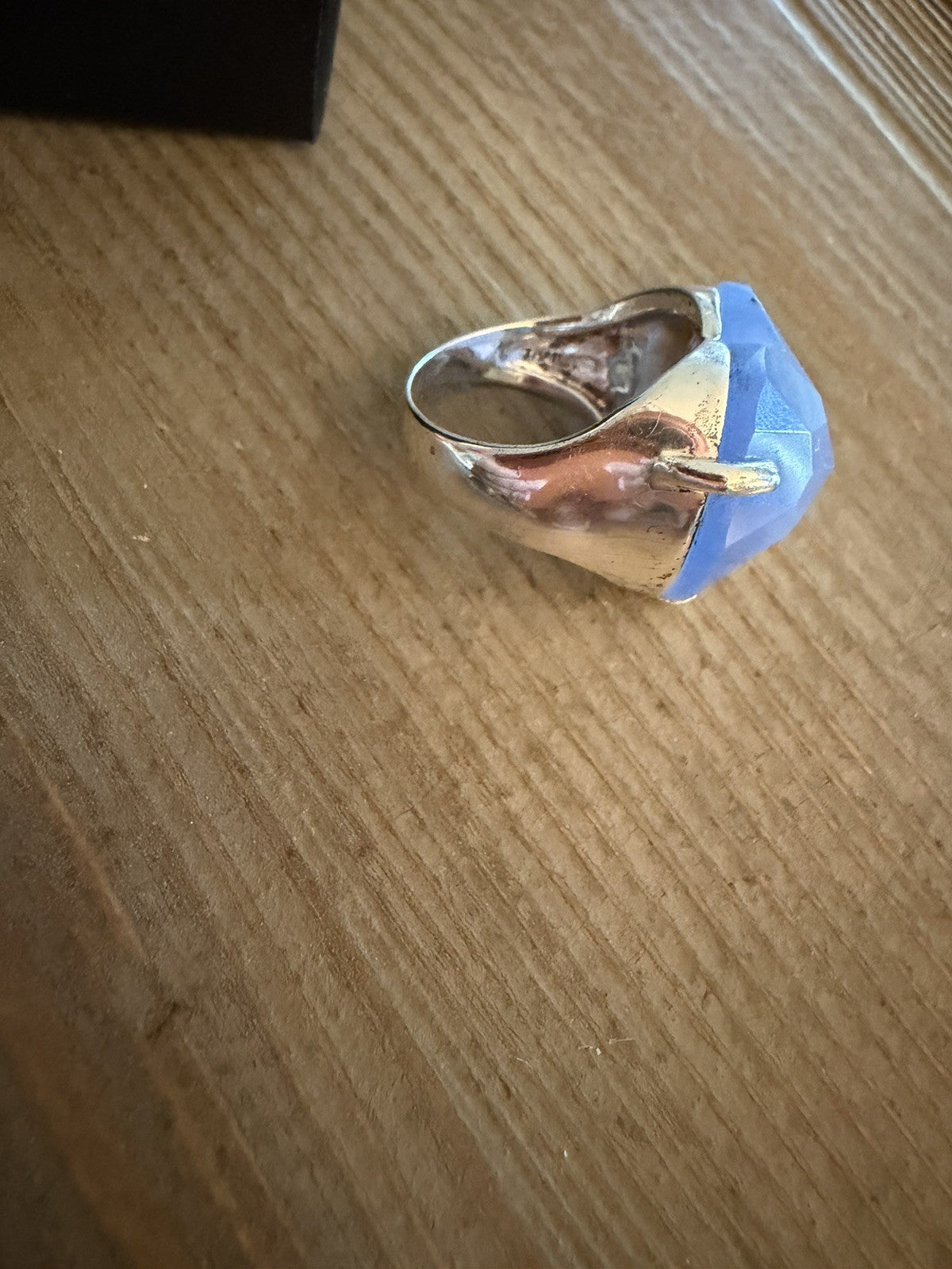 Large Sterling Silver 925 Faceted Aqua Blue Chalcedony Heart Ring Size 7.75-8