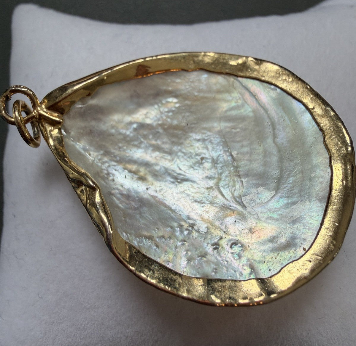 Vintage Abalone Seashell Necklace Pendant Gold Plated Overlay Roses Dipped