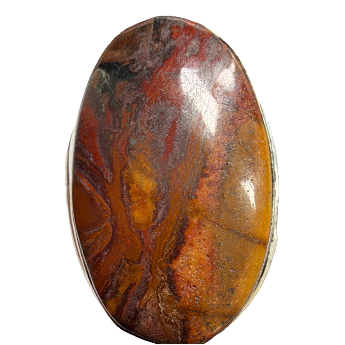 Oval Jasper Cocktail Ring Brown Red Yellow Size 7 Bezel Setting