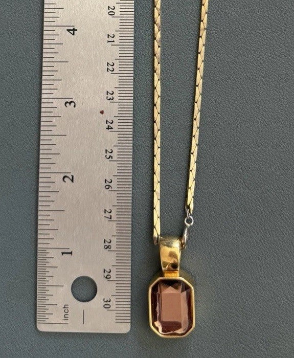 Vintage Joan Rivers Gold Tone Emerald-Cut  Smokey Quartz Colored Pendant 20in