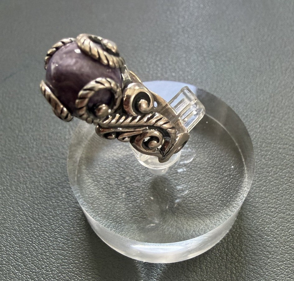 Carolyn Pollack Relios Scrollwork Sterling Silver Charoite Ball Bead Ring Sz 5