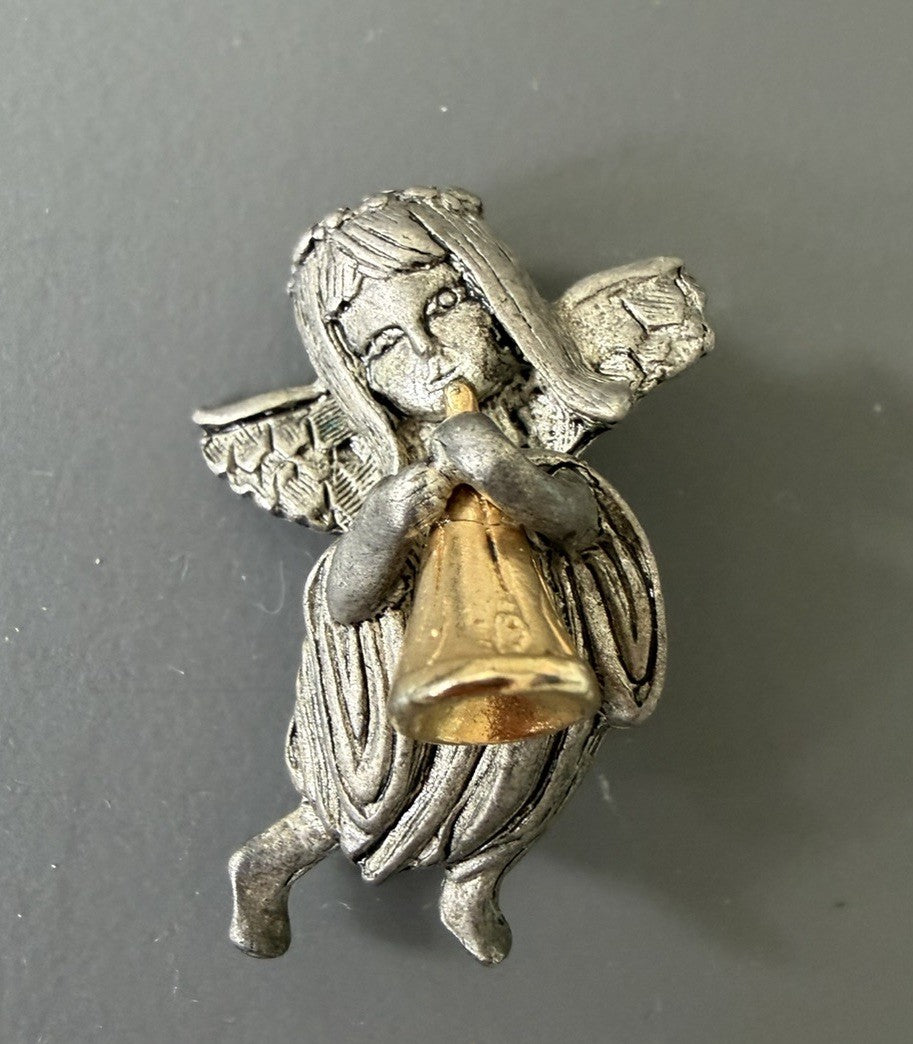vintage pewter angel brooch Signed 1995