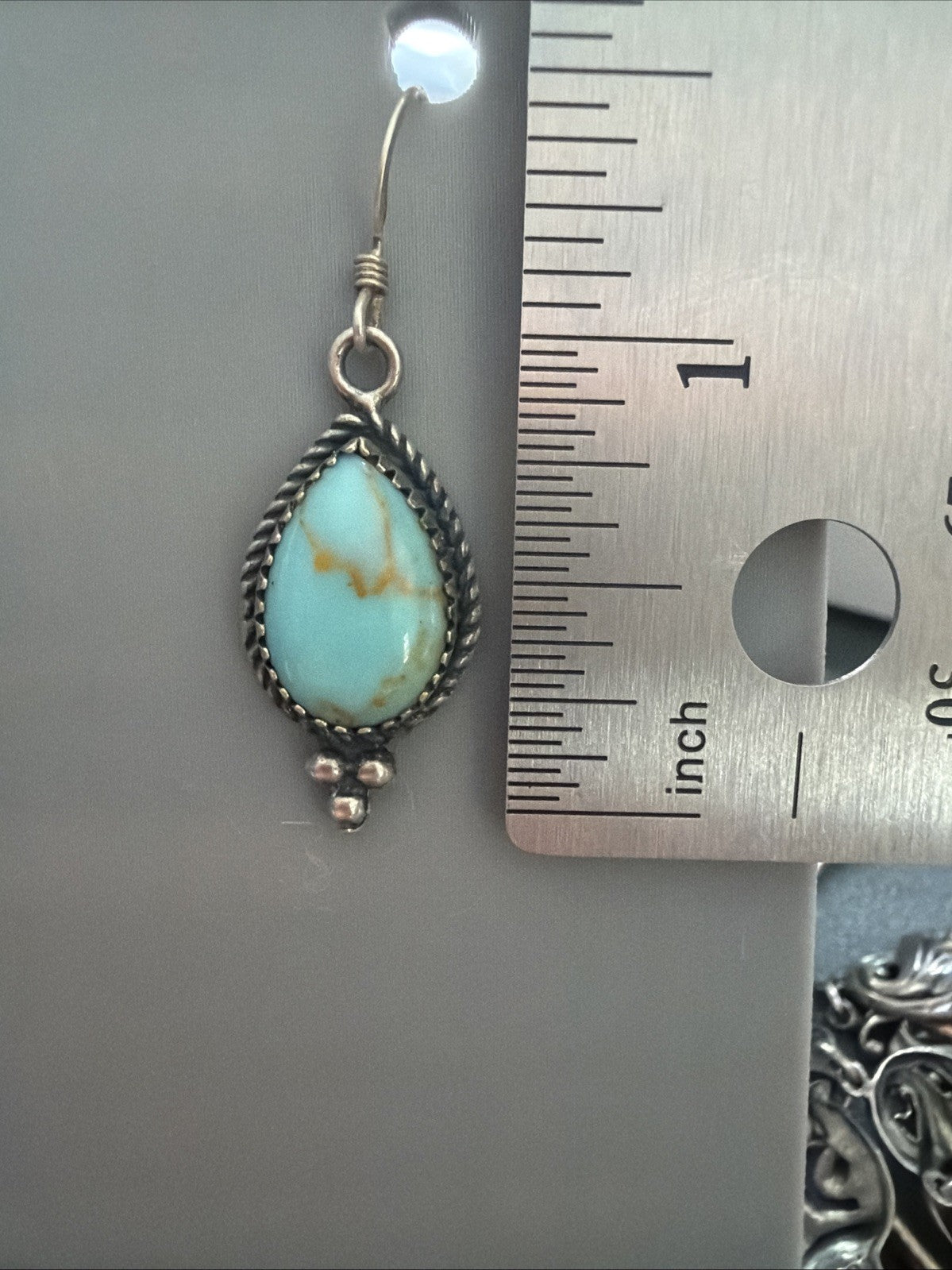 Vtg Native Sterling Silver 925 5 Star Oval Turquoise Tear Drop Earrings,