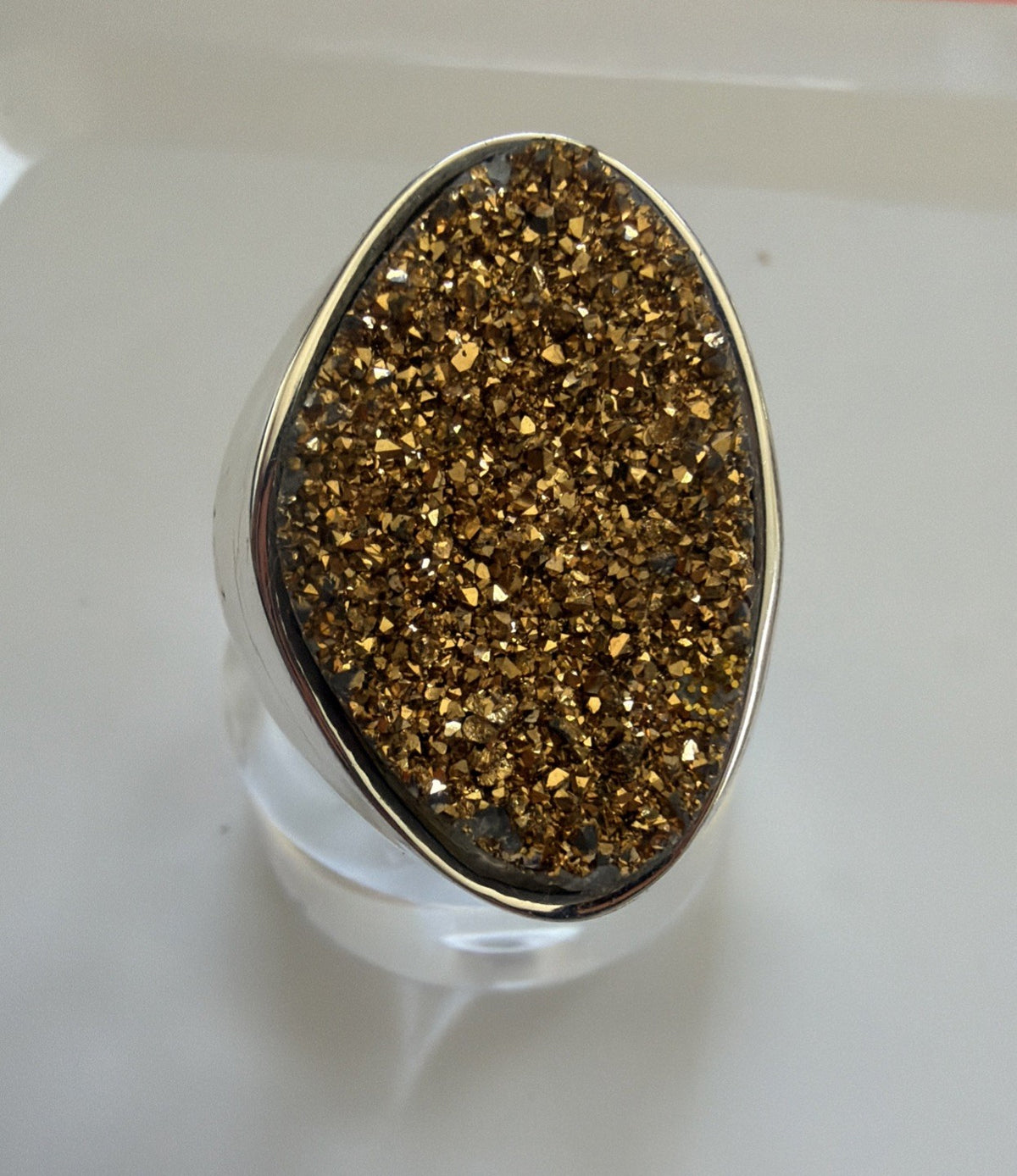 Large Christine Darren Silver tone Freeform Gold Color Drusy Quartz Ring. Sz8.75