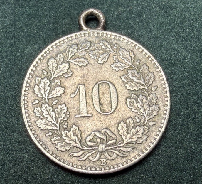 1964 Switzerland 10 Rappen Swiss Coin Pendant Vintage Coin Jewelry Charm