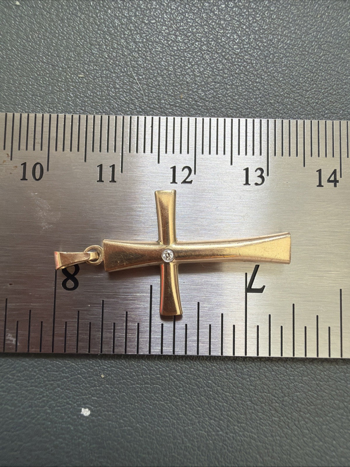 Puffy Vintage RL 14k Turkey Yellow Gold Cross Pendant With Diamond