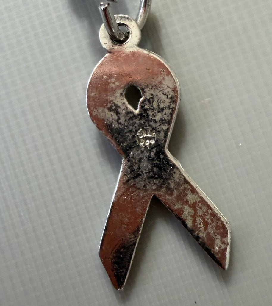 .925 Sterling Silver Light Pink Enamel Awareness Ribbon Charm