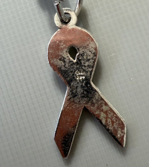.925 Sterling Silver Light Pink Enamel Awareness Ribbon Charm