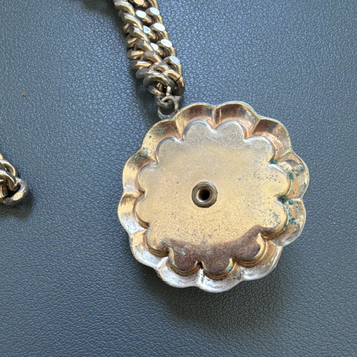Barclay Signed Gold Tone Curb Chain Bracelet Box Clasp Rhinestone Flower Charm