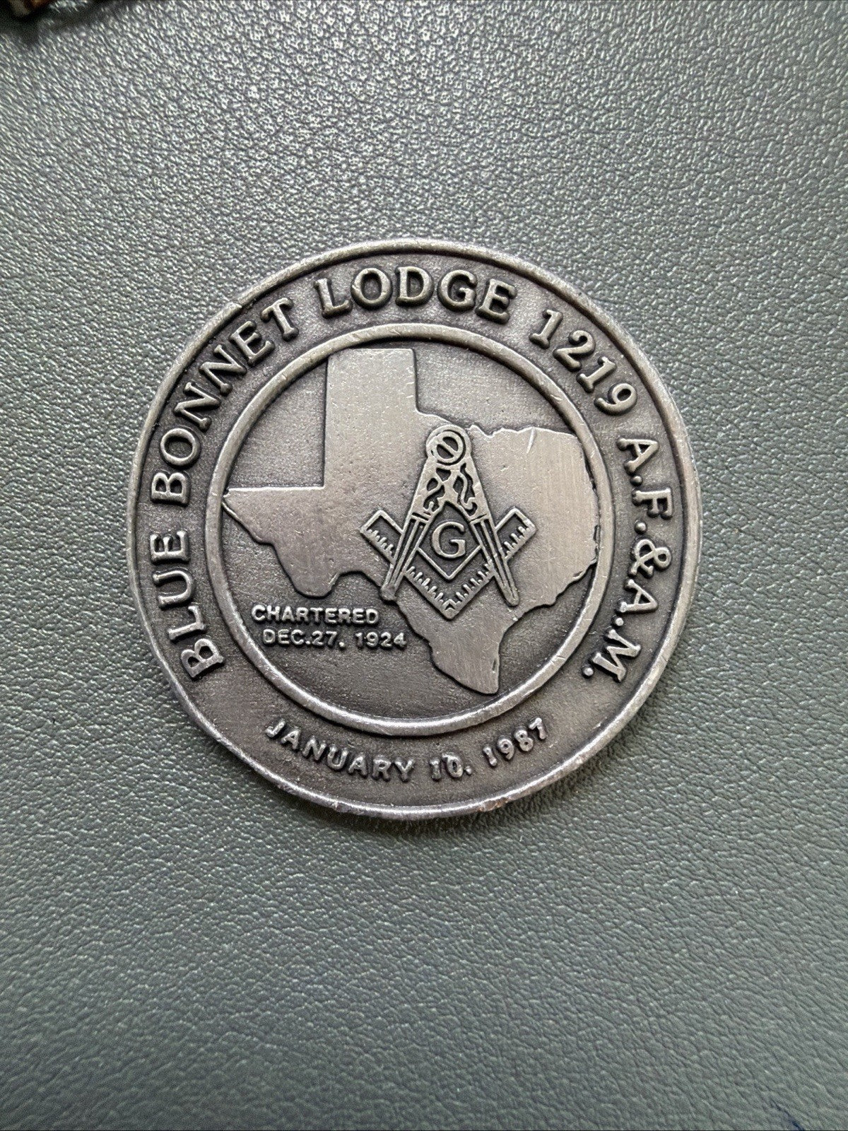 Mason Coin / Challenge Coin / Blue Bonnet Lodge 1219 Texas 1987 John Kelly