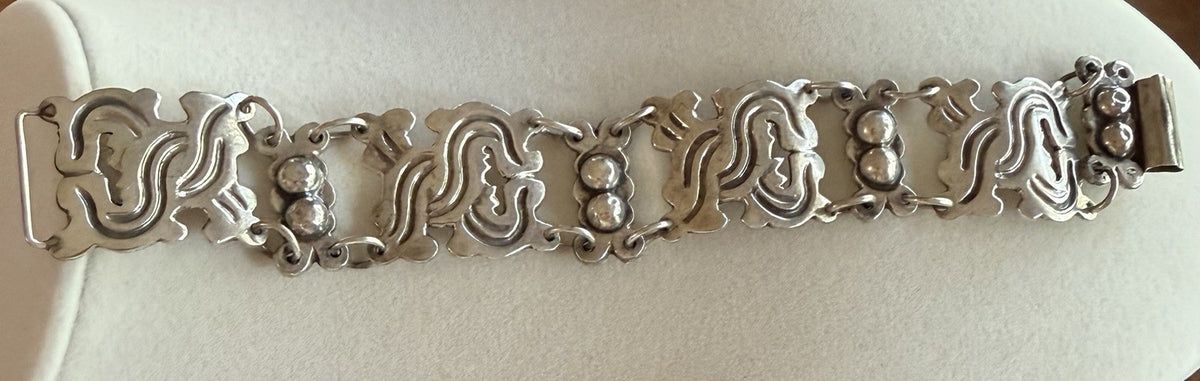 Vintage Taxco Mexico Sterling Silver Heavy Bird Link Bracelet Signed Numbered 7”