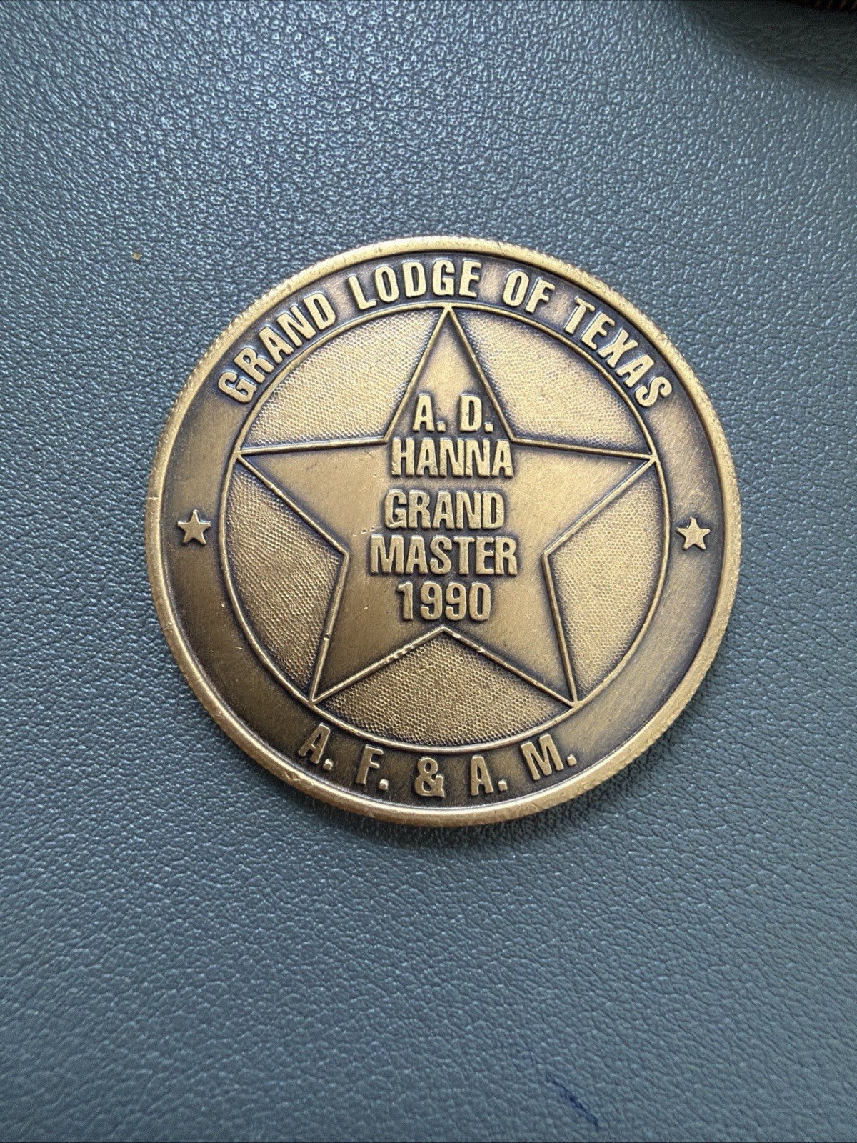 1990 GRAND LODGE OF TEXAS, A.D. HANNA GRAND MASTER COIN - B848