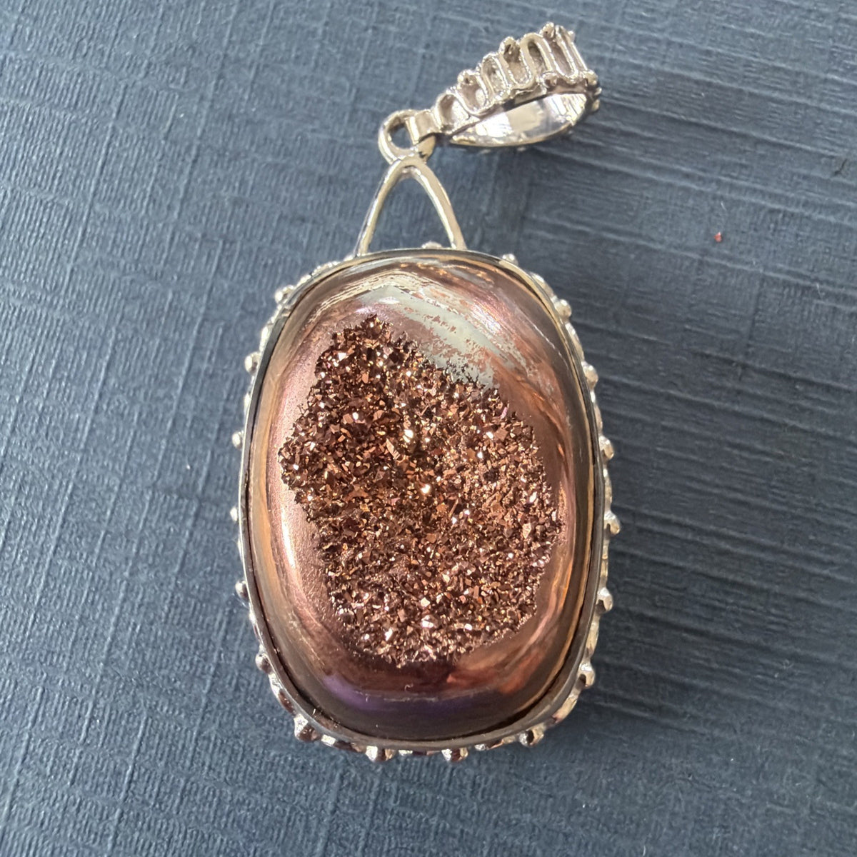 Sterling Silver with a Druzy Goldstone, Hang Length 1-7/8"