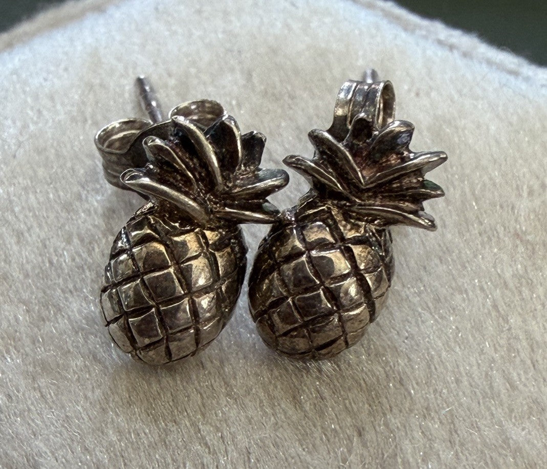 Adorable Petite Sterling silver 925 pineapple earrings .5inch