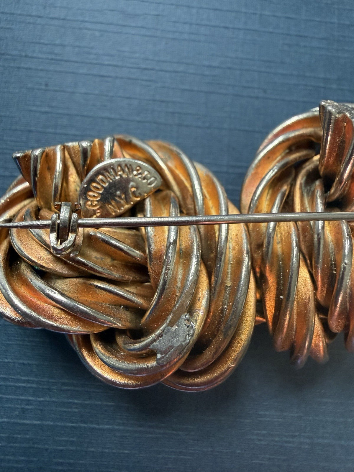 Vintage A. Goodman & Co NYC Heavy Knotted Gold Tone Detailed Brooch Pin