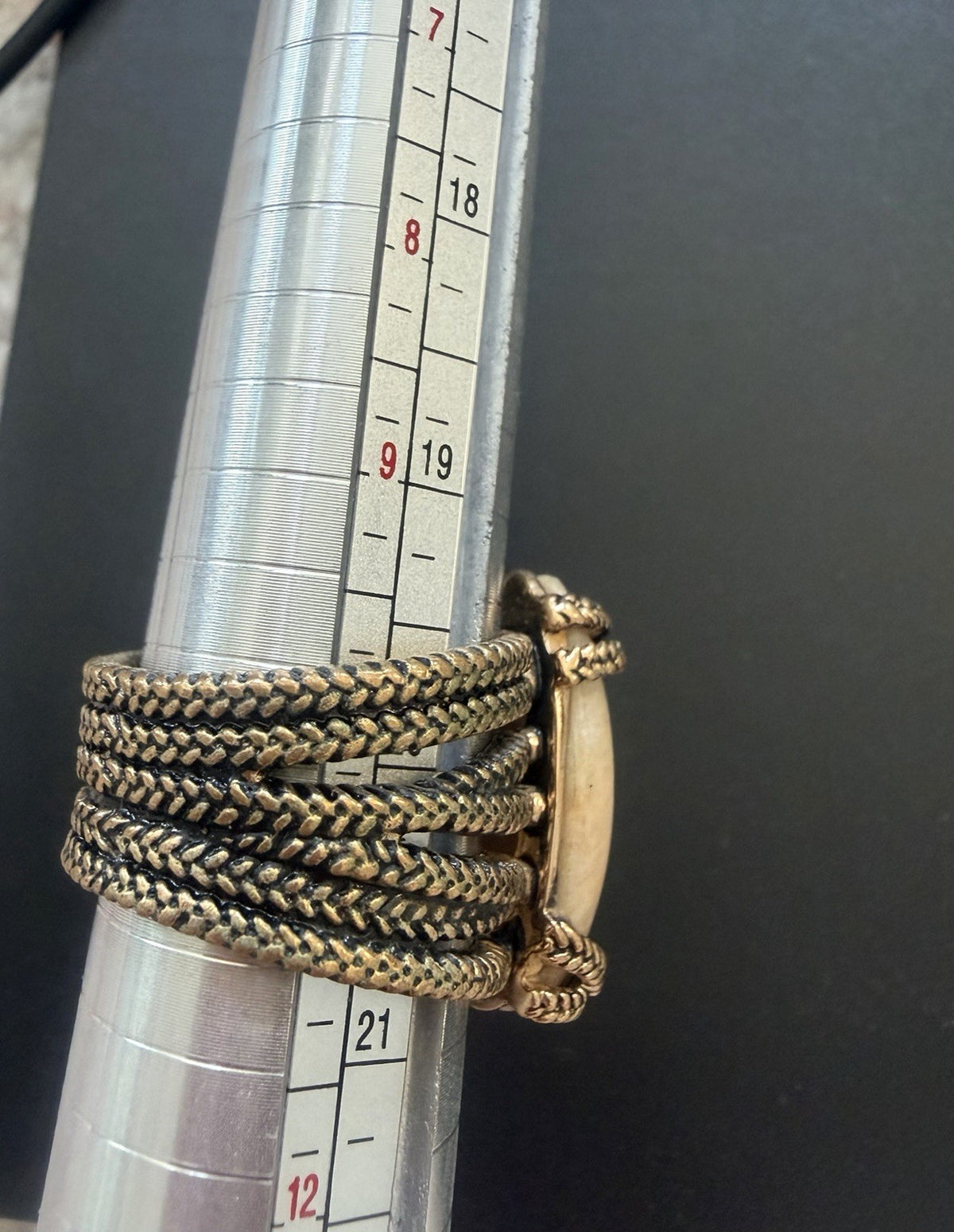 Barse Oval Beige Stone braided band Statement Ring Size 9 Bezel Set
