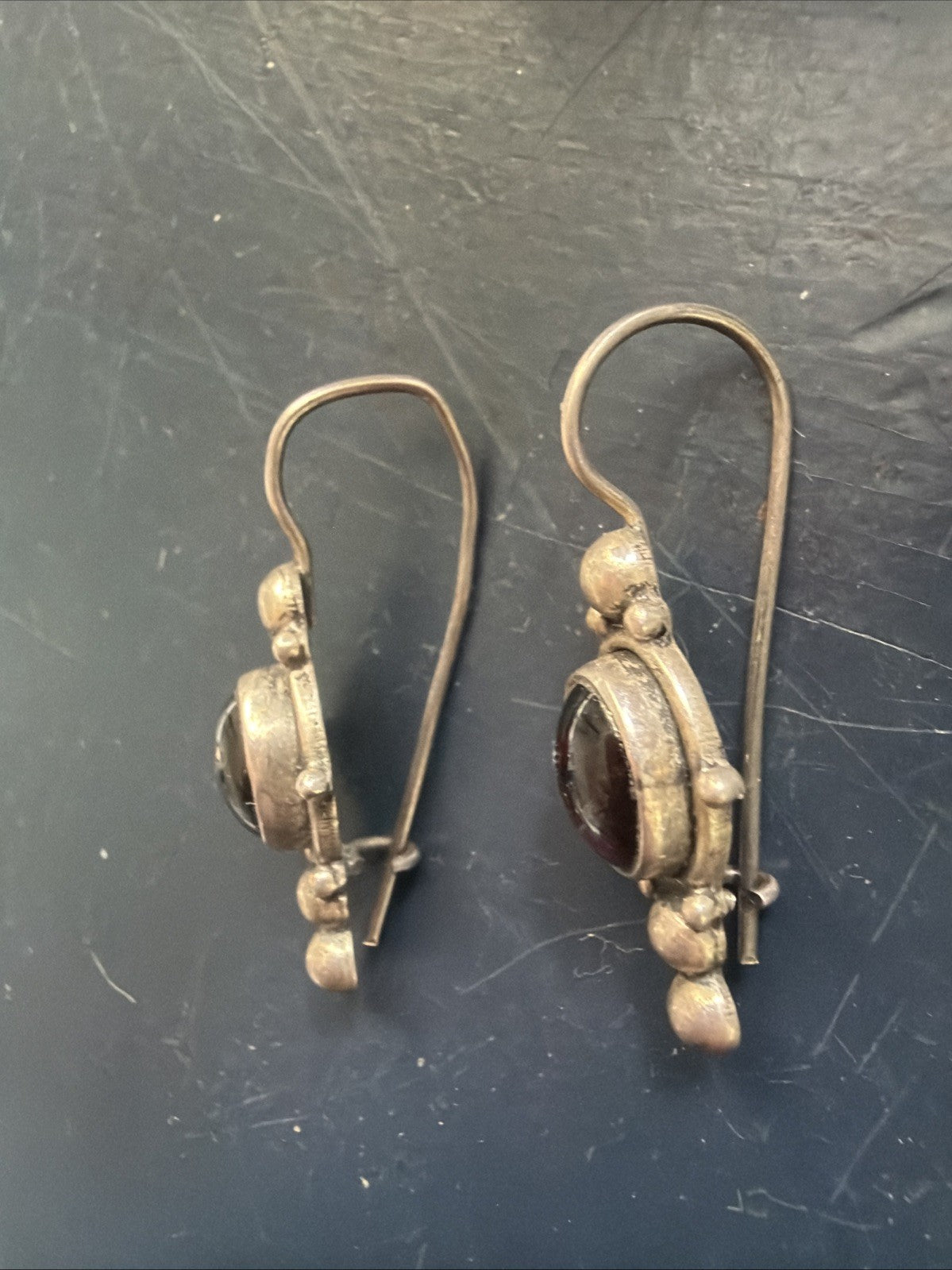 Vintage Native Style Sterling Silver 925 Garnet Cab Dangle Earrings