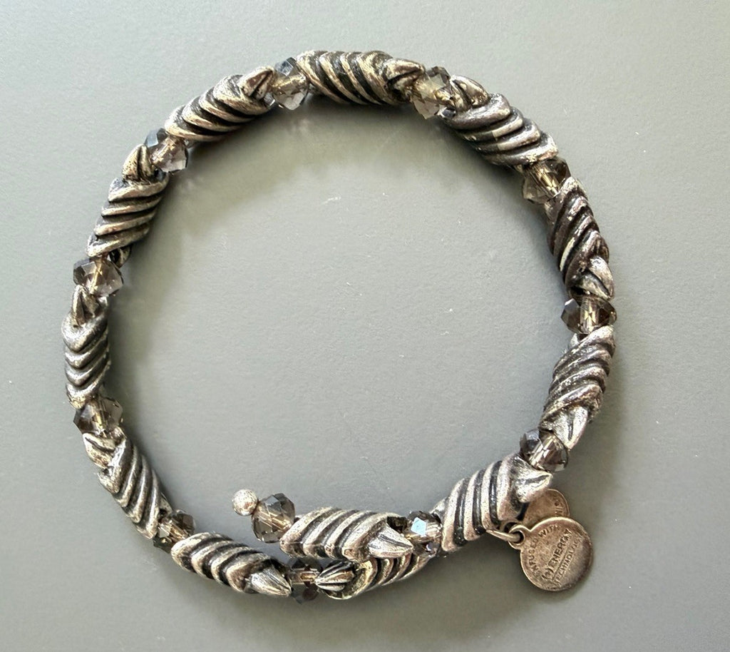 ALEX & ANI GRAY Silver Toned wrap bracelet Crystal Beads American vintage 66