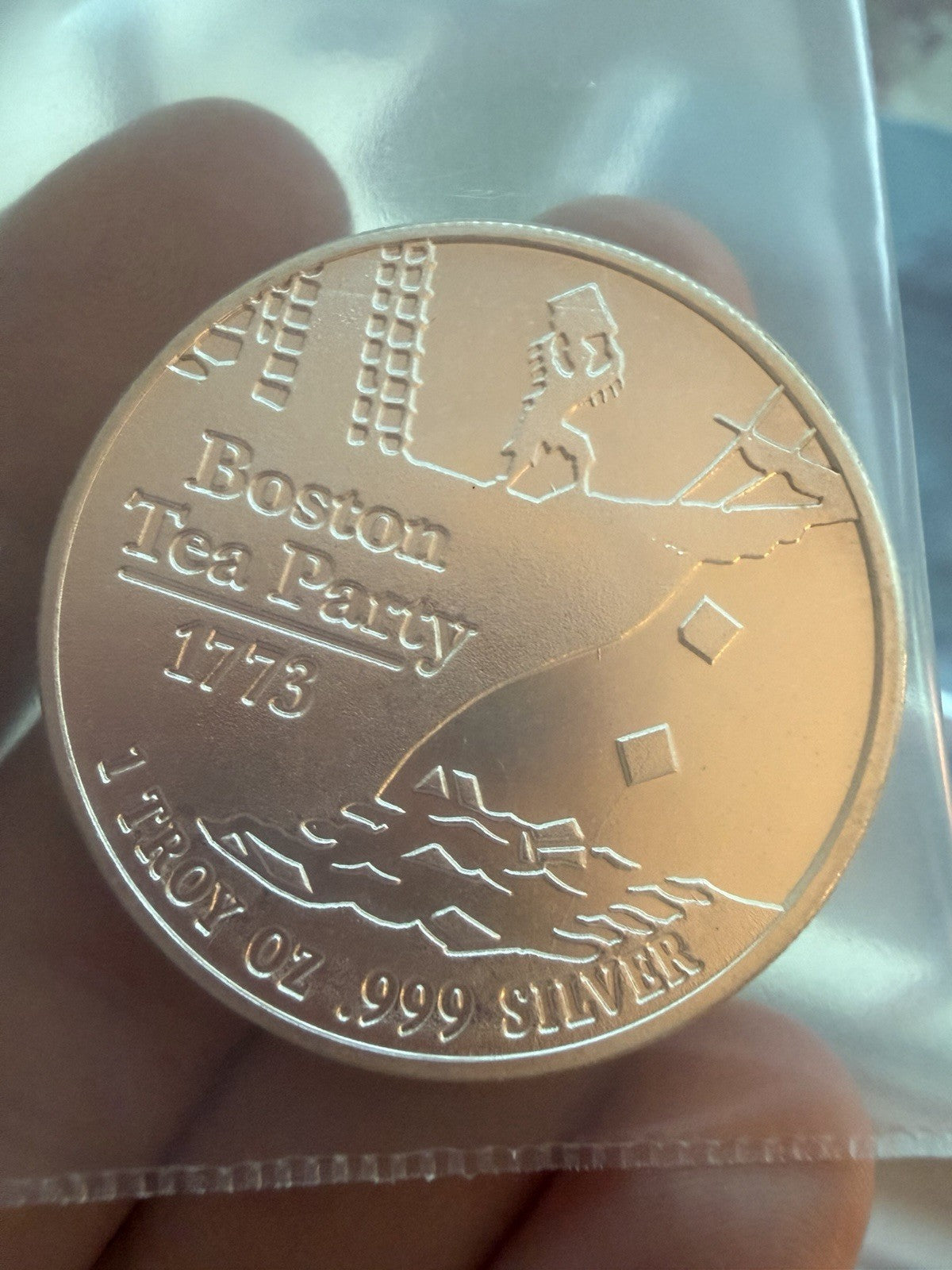 Boston Tea Party 1773 1 Troy oz .999 Silver Bullion Round Don't Tread on Me
