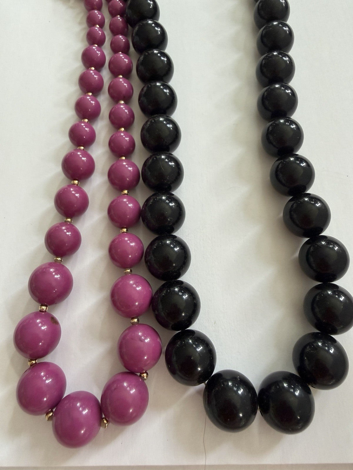 Vintage Graduated Statement Beaded Necklace Lot Purple & Black Round Beads 2 Pc