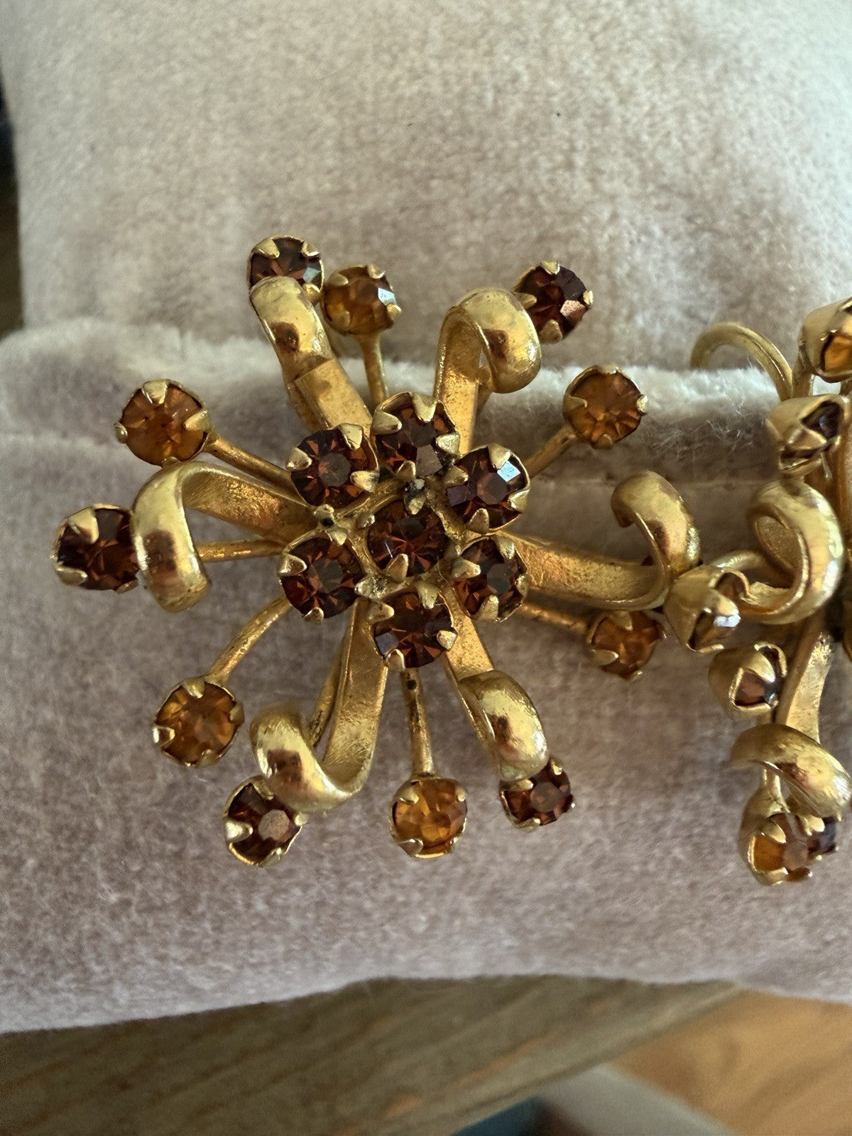 RARE Sandor Amber and Citrine Rhinestone Gold Tone Clip-on Earrings