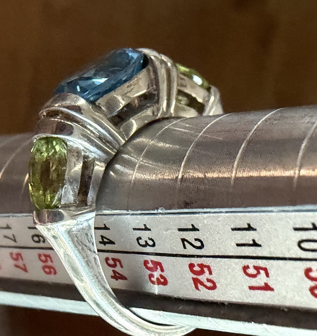 BEAUTIFUL CNA STERLING SILVER OVAL CUT TOPAZ PERIDOT BAND RING SZ 6.75-7