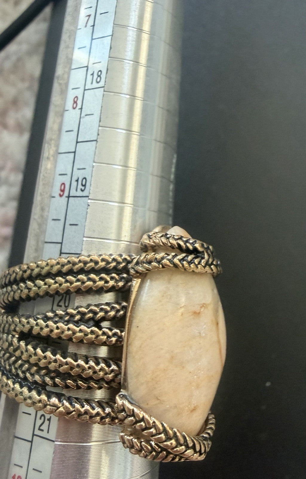 Barse Oval Beige Stone braided band Statement Ring Size 9 Bezel Set