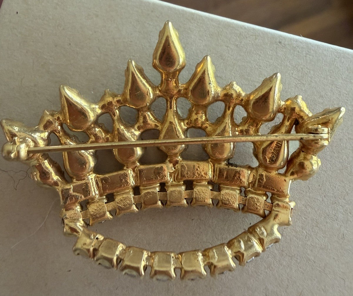 Amazing Vintage B. David Multicolor fruit salad Crown Brooch Gold tone