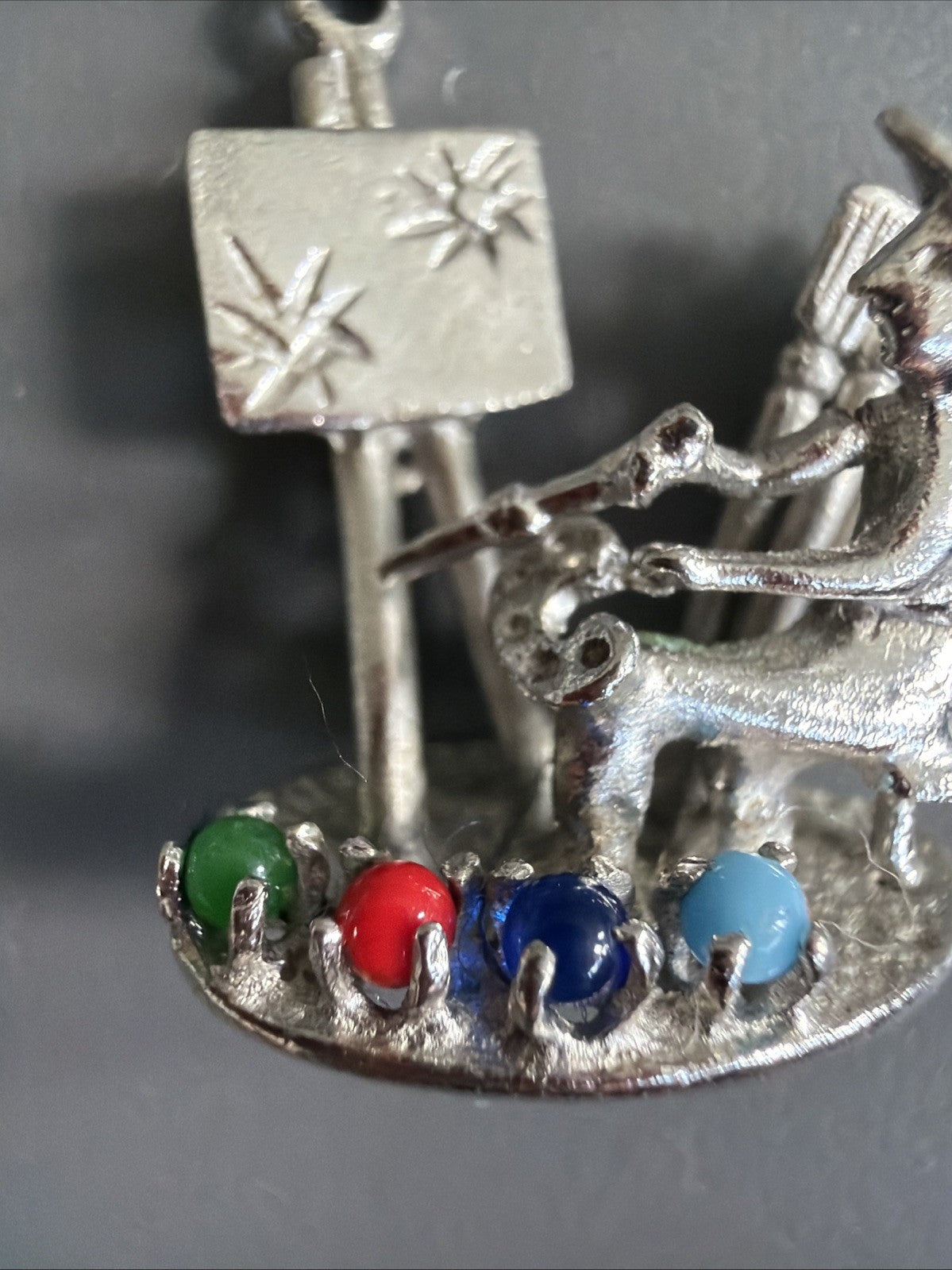 Vintage Sterling Silver 925 M&M Signed Artist Painter Figural Charm Gemstones