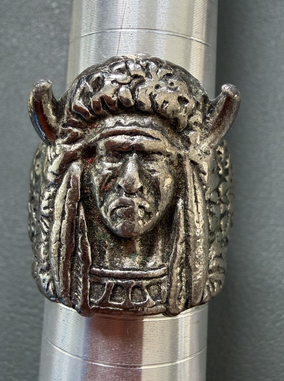 Vintage Native American Chief Biker ring by G&S Silver 9.75-10