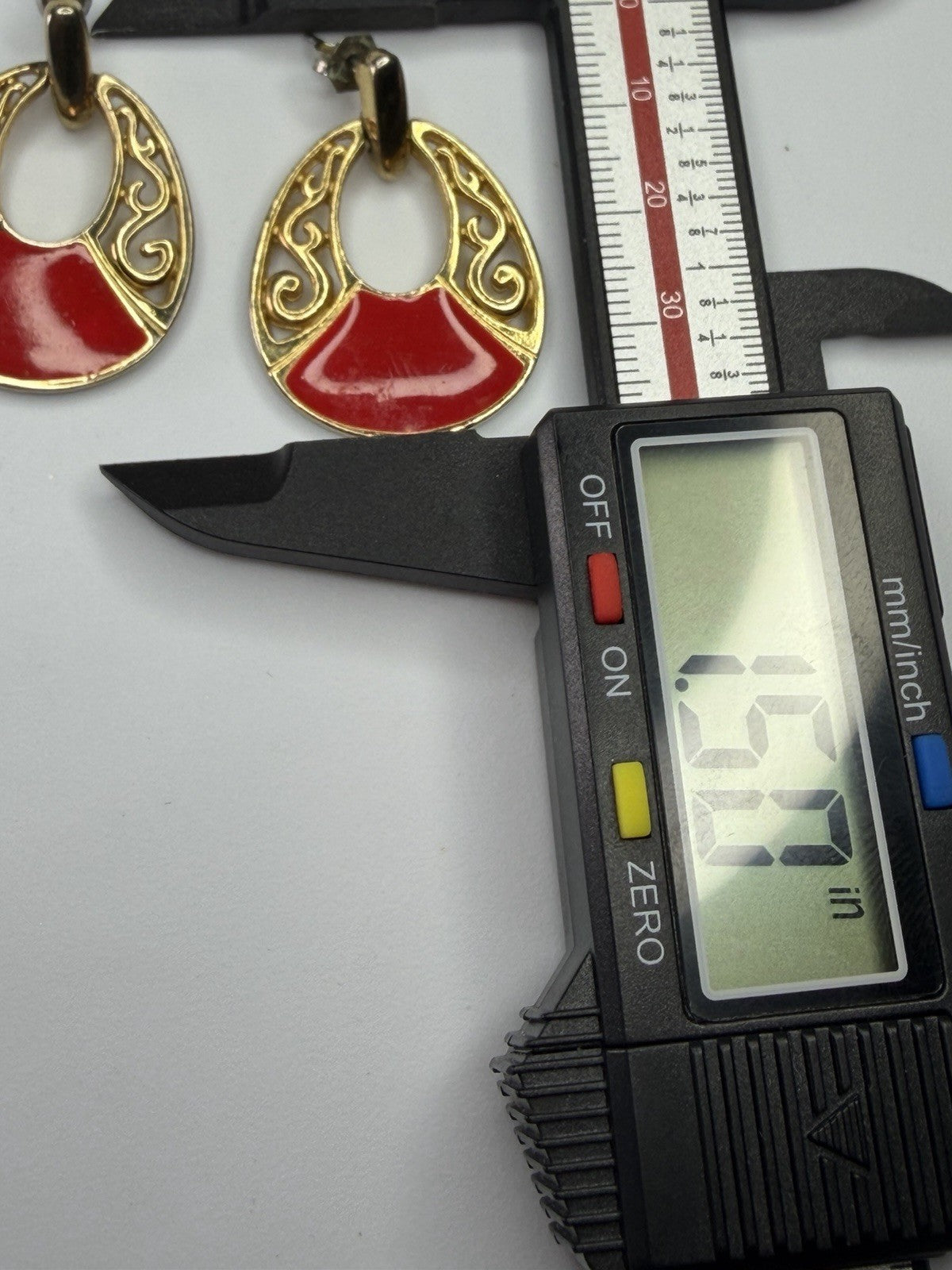 Vintage Filigree Drop Earrings Pierced Red Enamel Gold-Tone Earrings