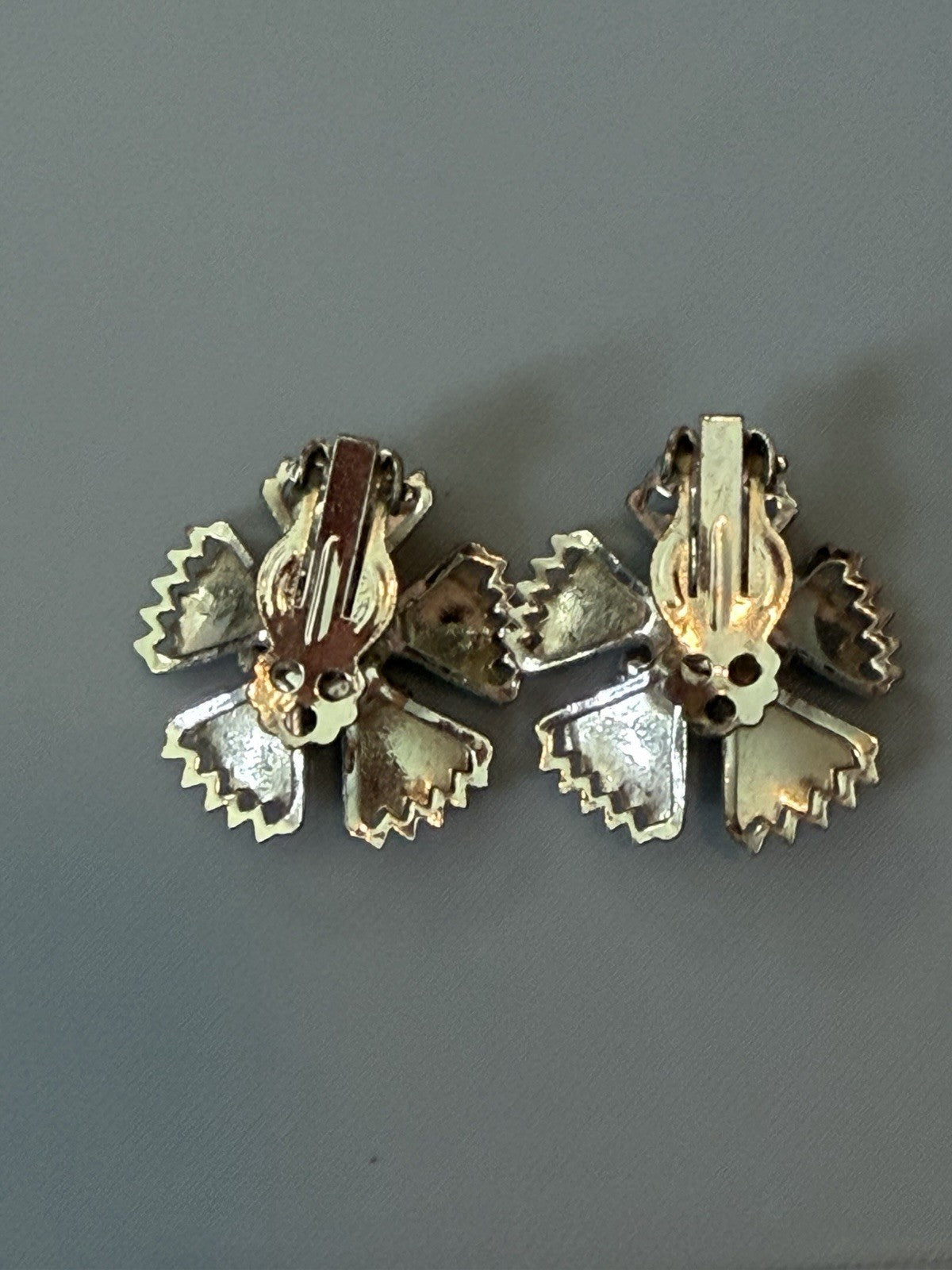 Vintage Pair Of Gold Toned Metal Flower Clip-on Earrings