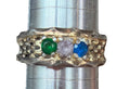 Sterling Silver 925 Ring with Green spinel, diamond and blue topaz, Size 6