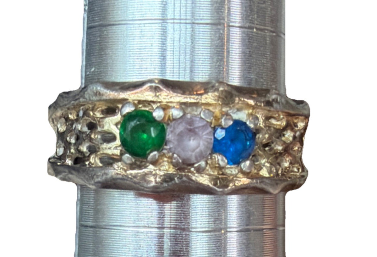 Sterling Silver 925 Ring with Green spinel, diamond and blue topaz, Size 6