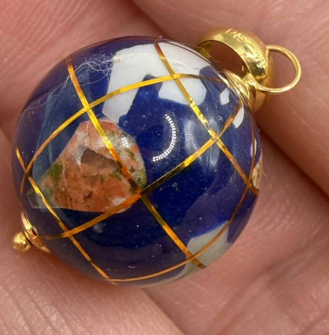 Michael Anthony 14k Gold Gemstone Lapis Earth Globe Ball Charm Pendant World