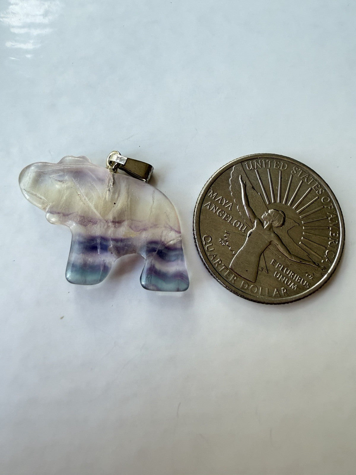 Quartz  Or Fluorite Elephant Natural Stone Pendant Hand Carved w Bail