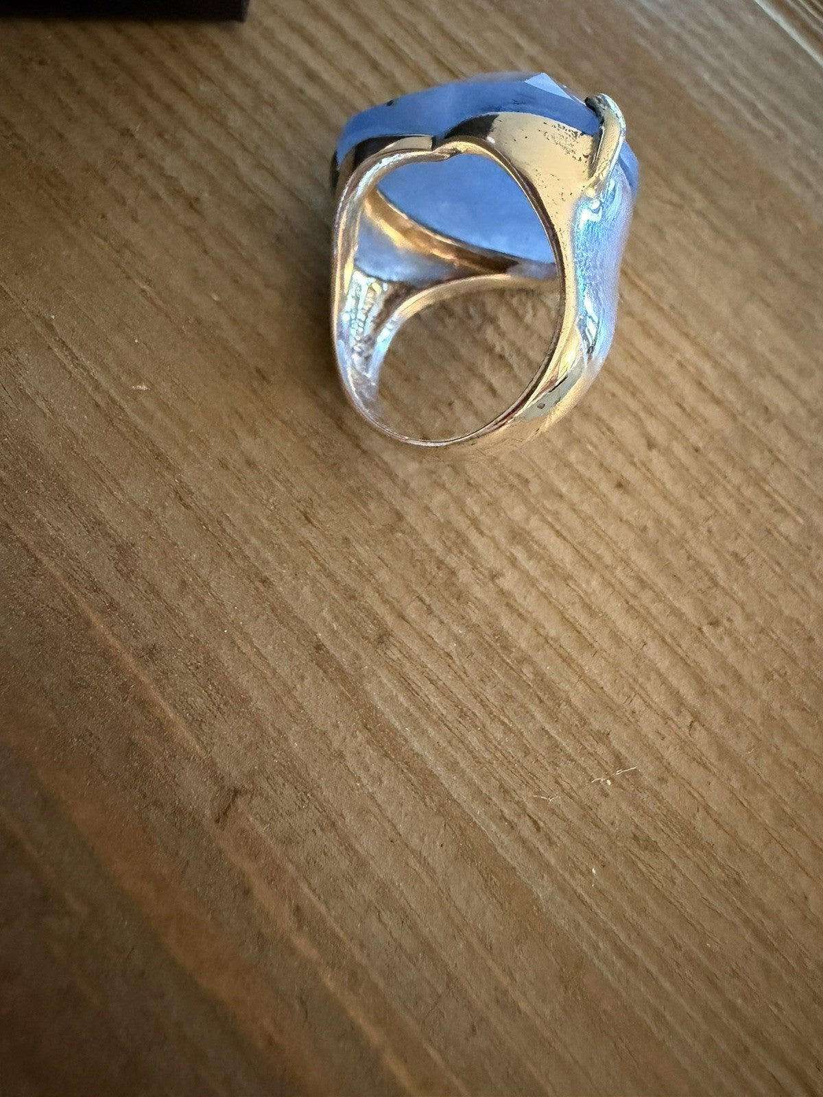 Large Sterling Silver 925 Faceted Aqua Blue Chalcedony Heart Ring Size 7.75-8