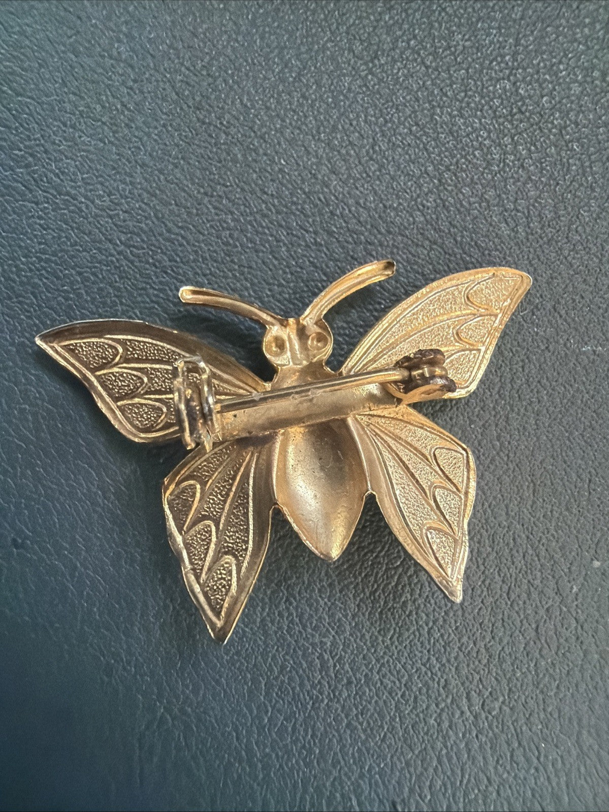 Vintage Jewelry Gold Toned Butterfly Pin Brooch With Black Cabochon