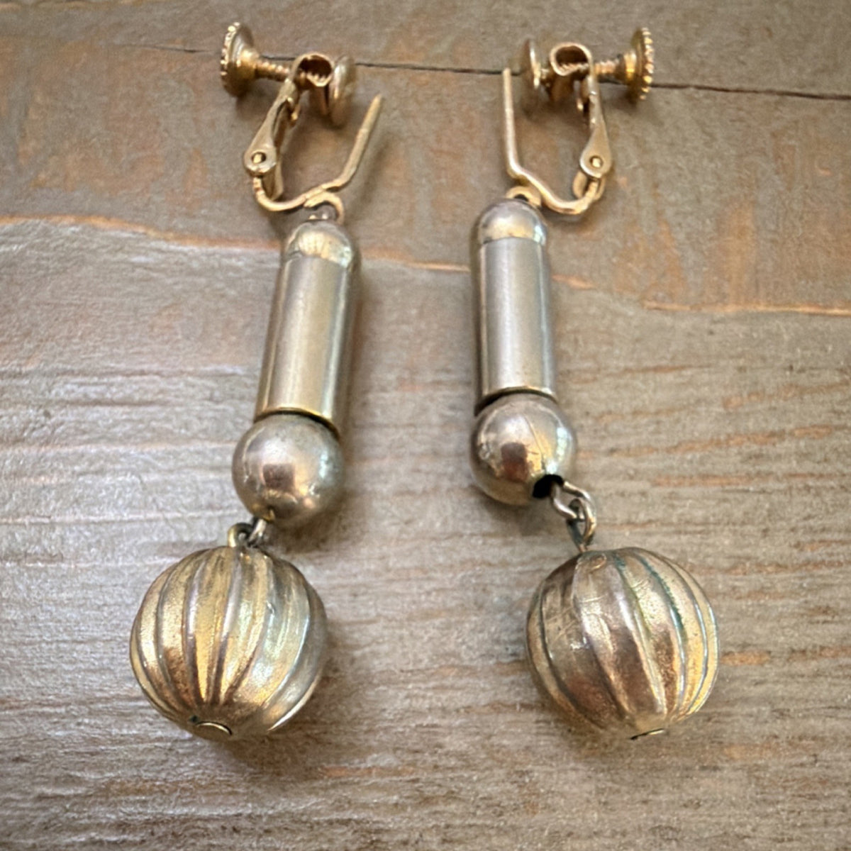 Vintage Screw Back Dangle Drop Sterling  Earrings PAT NO 3176475